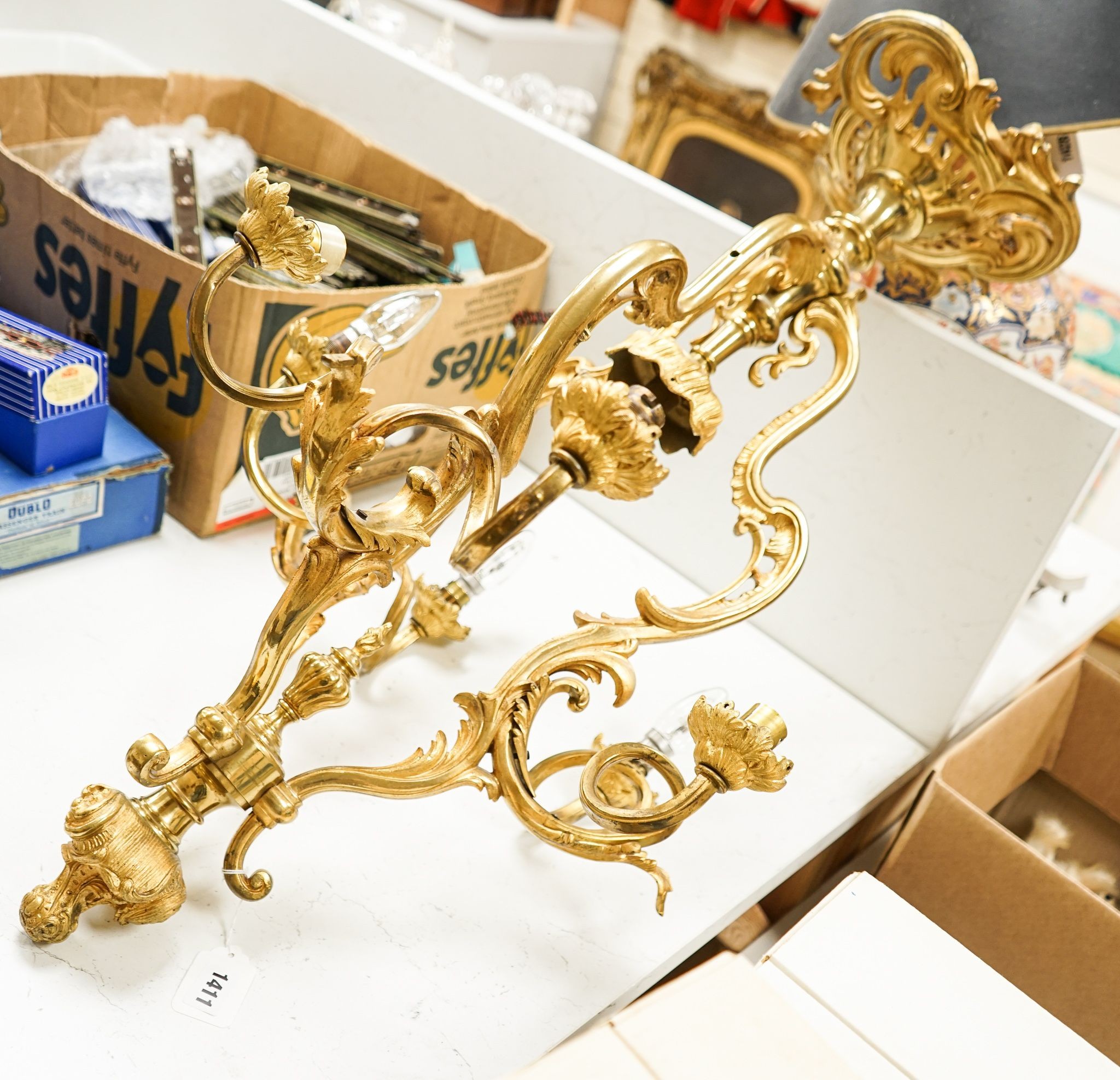 A rococo revival ormolu seven light chandelier 82cms